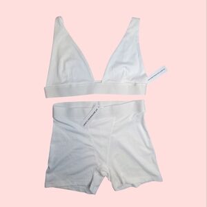 NWT My Boyfriend’s Closet Ribbed Bralette & Boyshort Set - White - Large